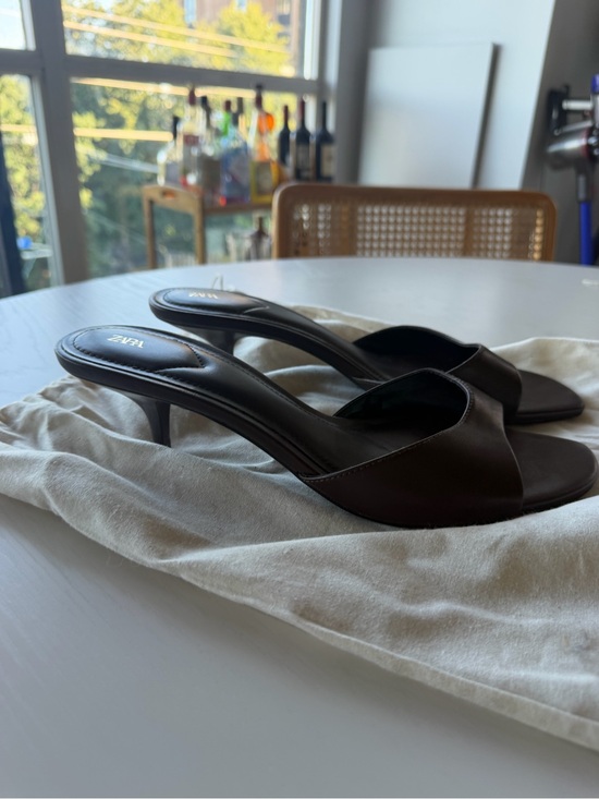 Zara Shoes - Zara Dark Brown Open-Toe Kitten-Heel Slide Mules